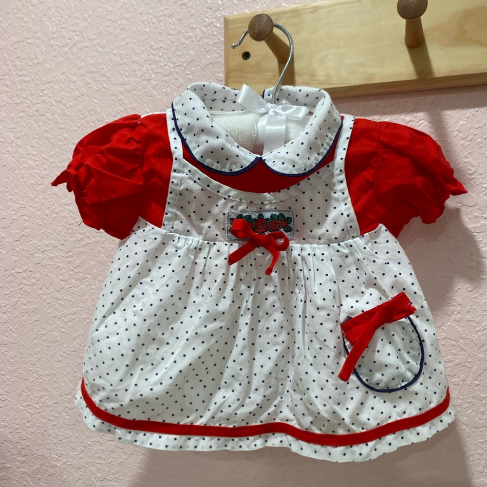 VINTAGE Polka Dot Red and White Baby Dress